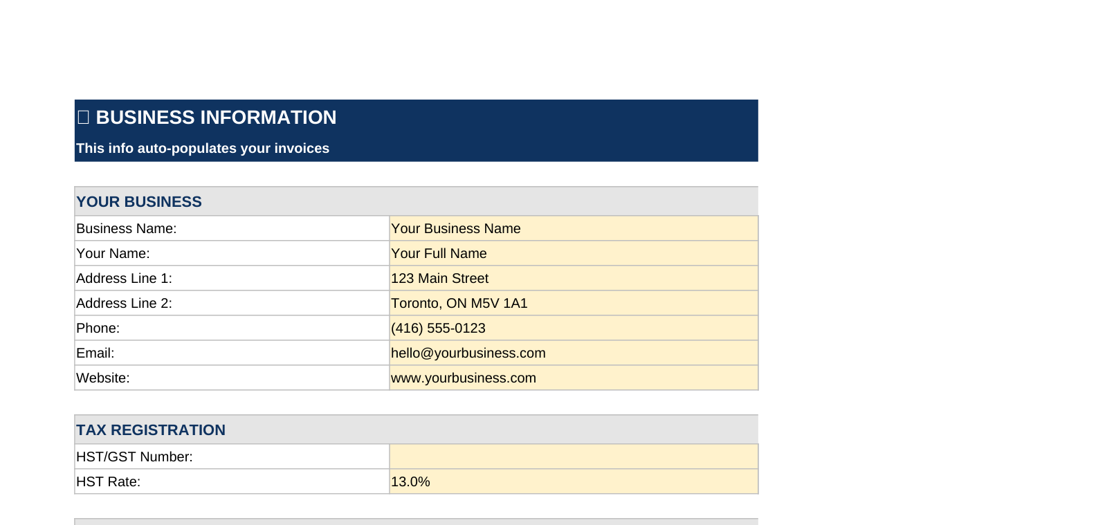 Invoice Template Pack — real screenshot of the v1.1 workbook